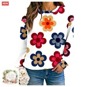 Floral Print Sweatshirt Long Sleeve Crew Neck Casual Pullover Tops Loose Fit